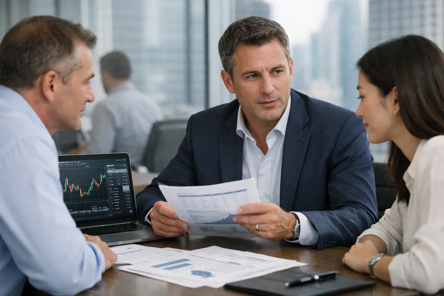 Search performance report session with consultants analyzing metrics and growth trends.