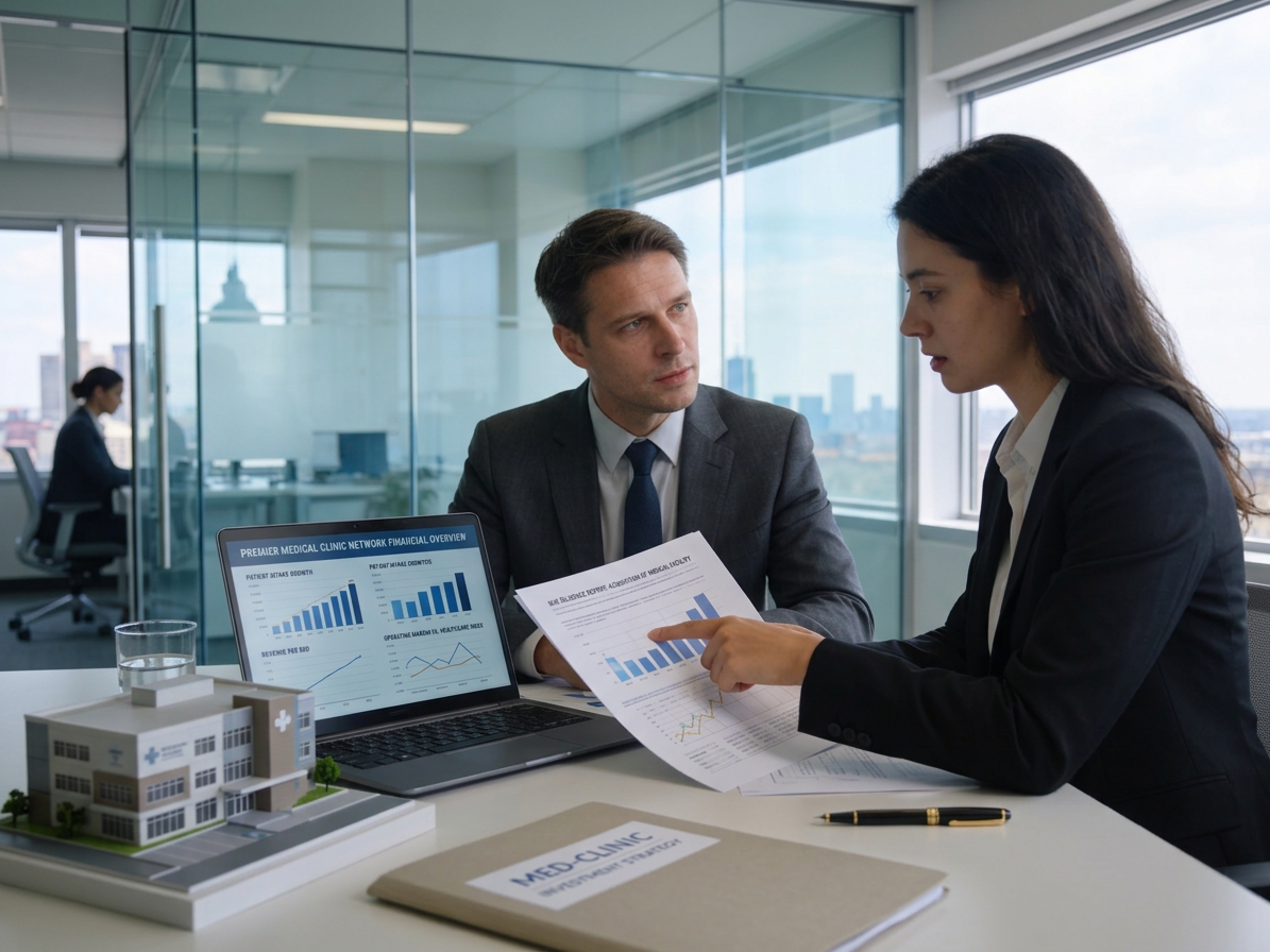 Finance medical clinic table review in documentary style photo.